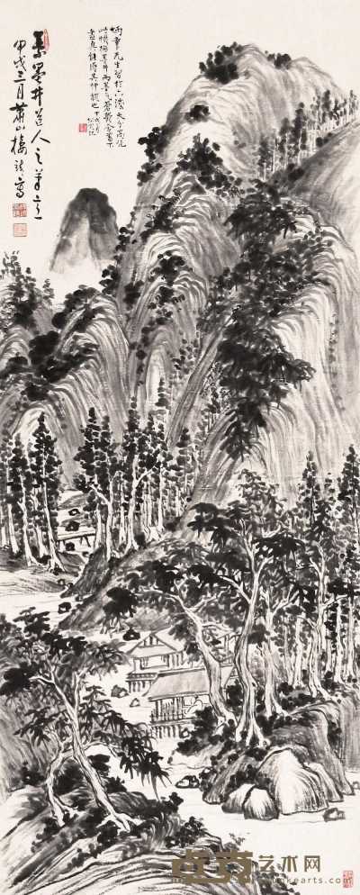 楼靖 甲戌（1934年）作 山水 立轴 118×48cm